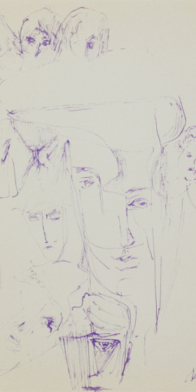 figurative graphic art ink faces 1965 x17